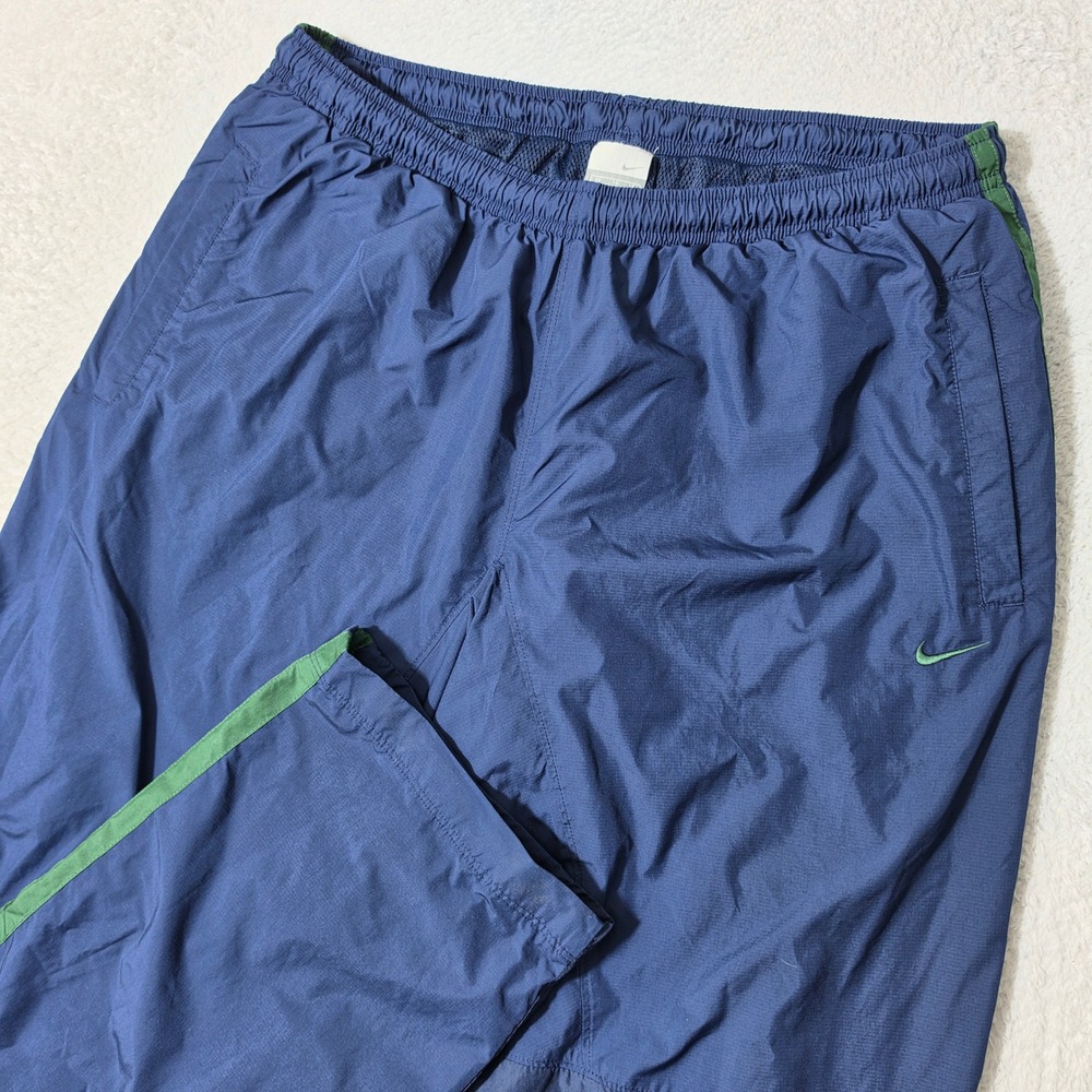 Nike Track Pants Mens XL Navy Blue Green 31/33 Ripstop Mesh Lined Zip Ankle